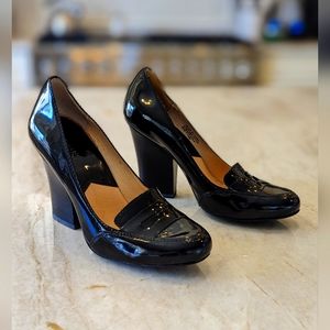 Michael Kors Black Patent Leather Almost Wedge , Heeled Loafer 7.5